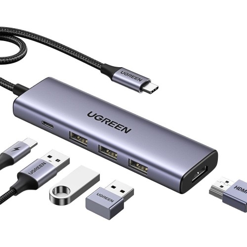 Image of HUB 5w1 Ugreen 3x USB 3.2 Gen 1, USB-C, HDMI 4K 30Hz, z portem zasilania USB-C, szary