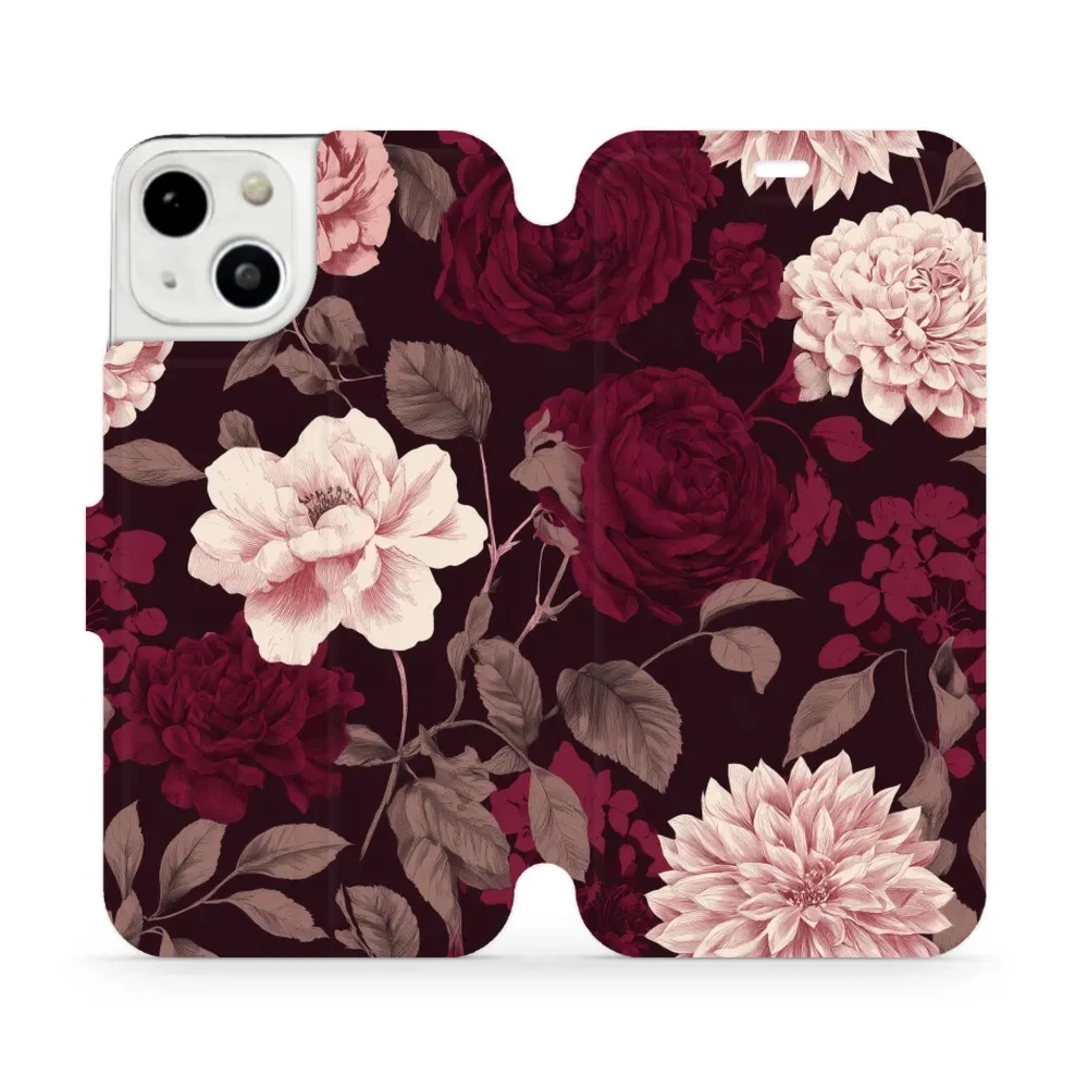 Etui z klapką do iPhone 13, Mobiwear Book, wino i dalie