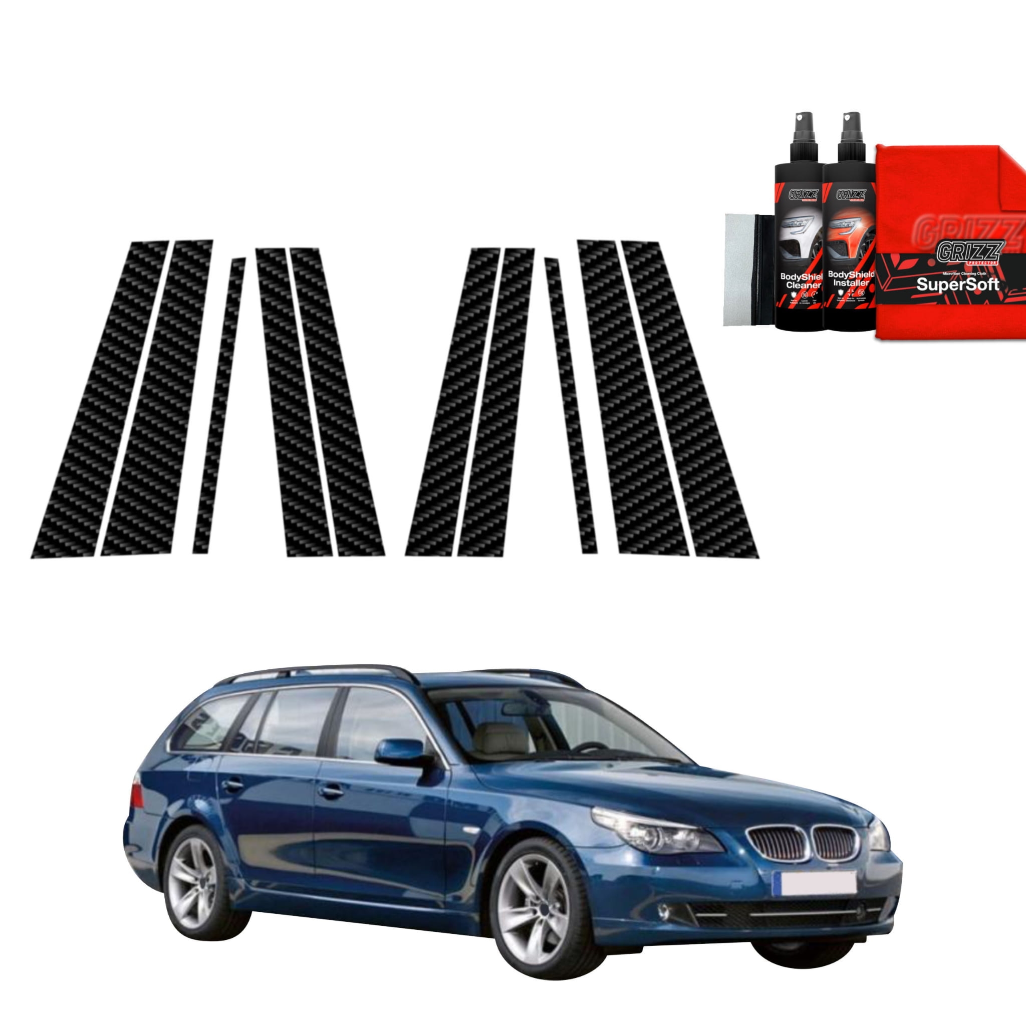 10w1 Folia karbonowa Grizz Protector na słupki do BMW 5 E61 Kombi LCI (2007-2010)