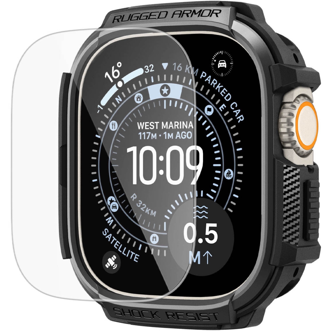 Etui + szkło Spigen Rugged Armor SP do Apple Watch Ultra 3 / 2 / 1, czarne