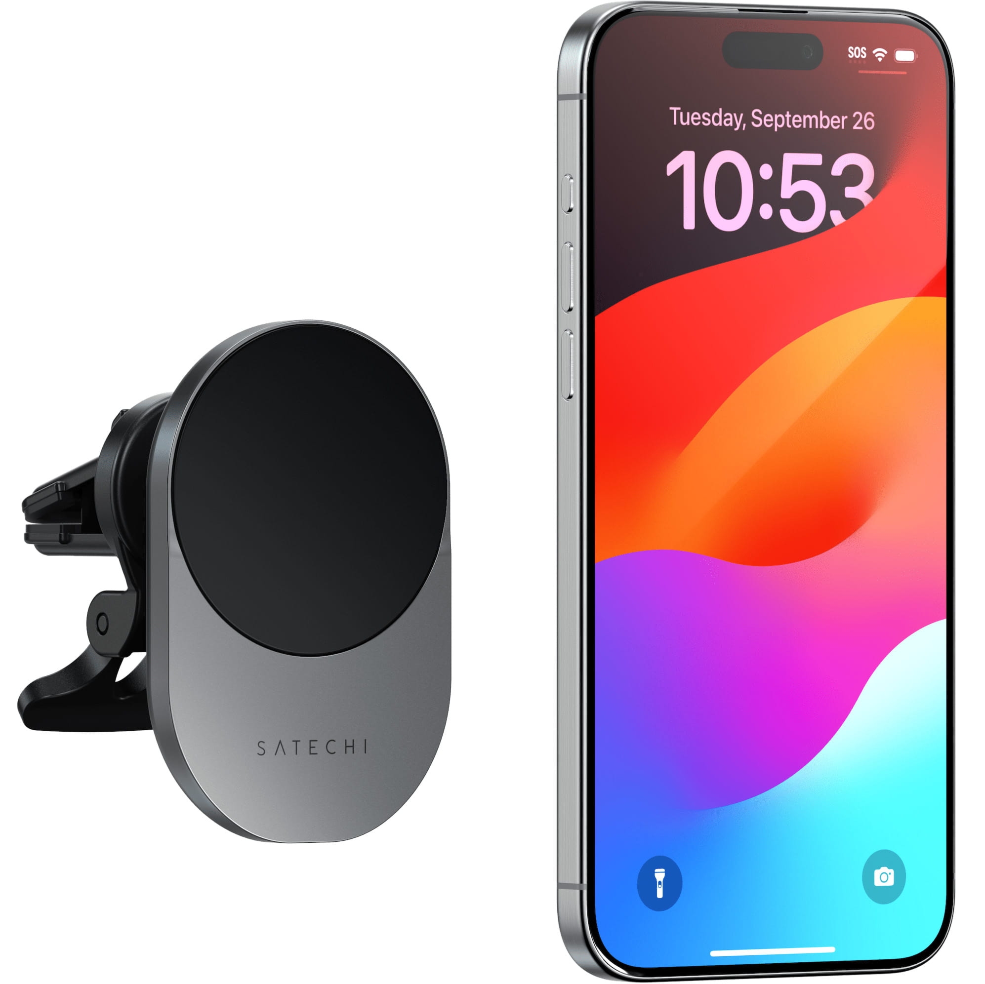 Uchwyt samochodowy na kratkę nawiewu, Satechi Wireless Car Charger z ładowaniem Qi2 / MagSafe 15W, szara
