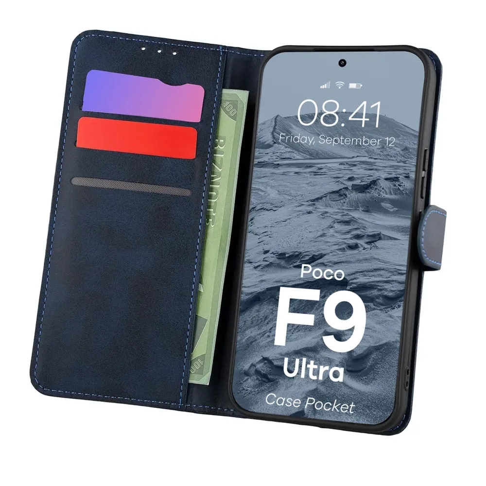 Etui z klapką Bizon Case Pocket do Xiaomi POCO F9 Ultra, granatowe