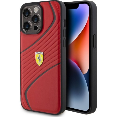 Image of Etui Ferrari HardCase Twist Metal Logo do iPhone 15 Pro Max, czerwone