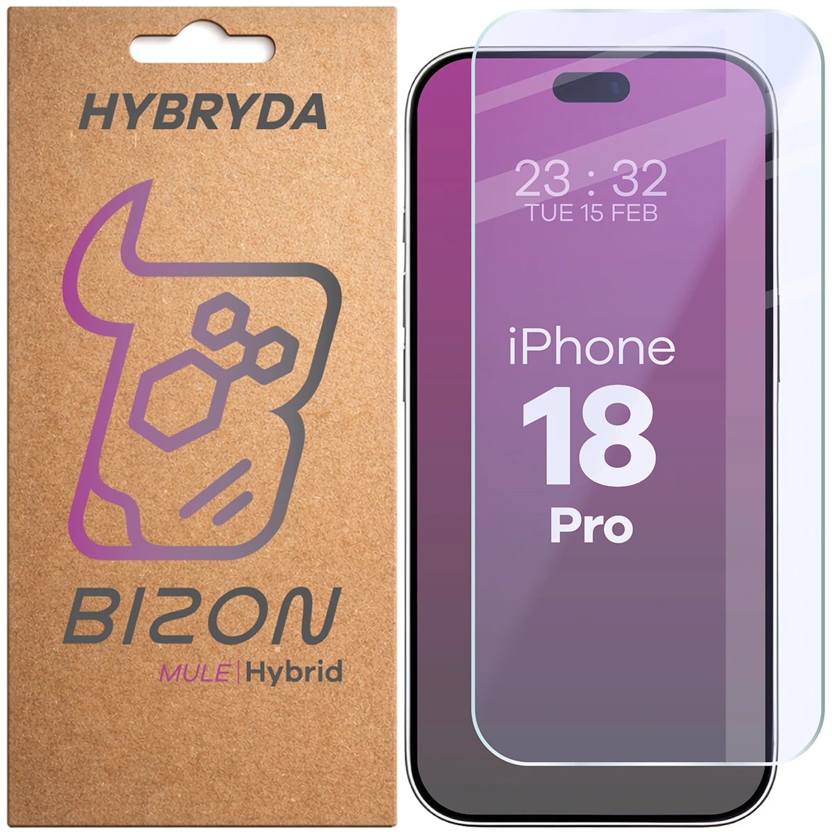 Elastyczne szkło hybrydowe Bizon Hybrid Mule do iPhone 18 Pro