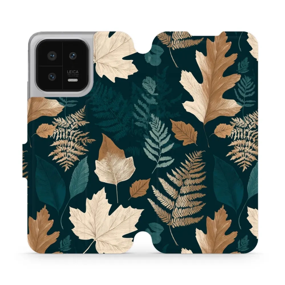 Etui z klapką do Xiaomi 13, Mobiwear Book, zielnik z liści i paproci