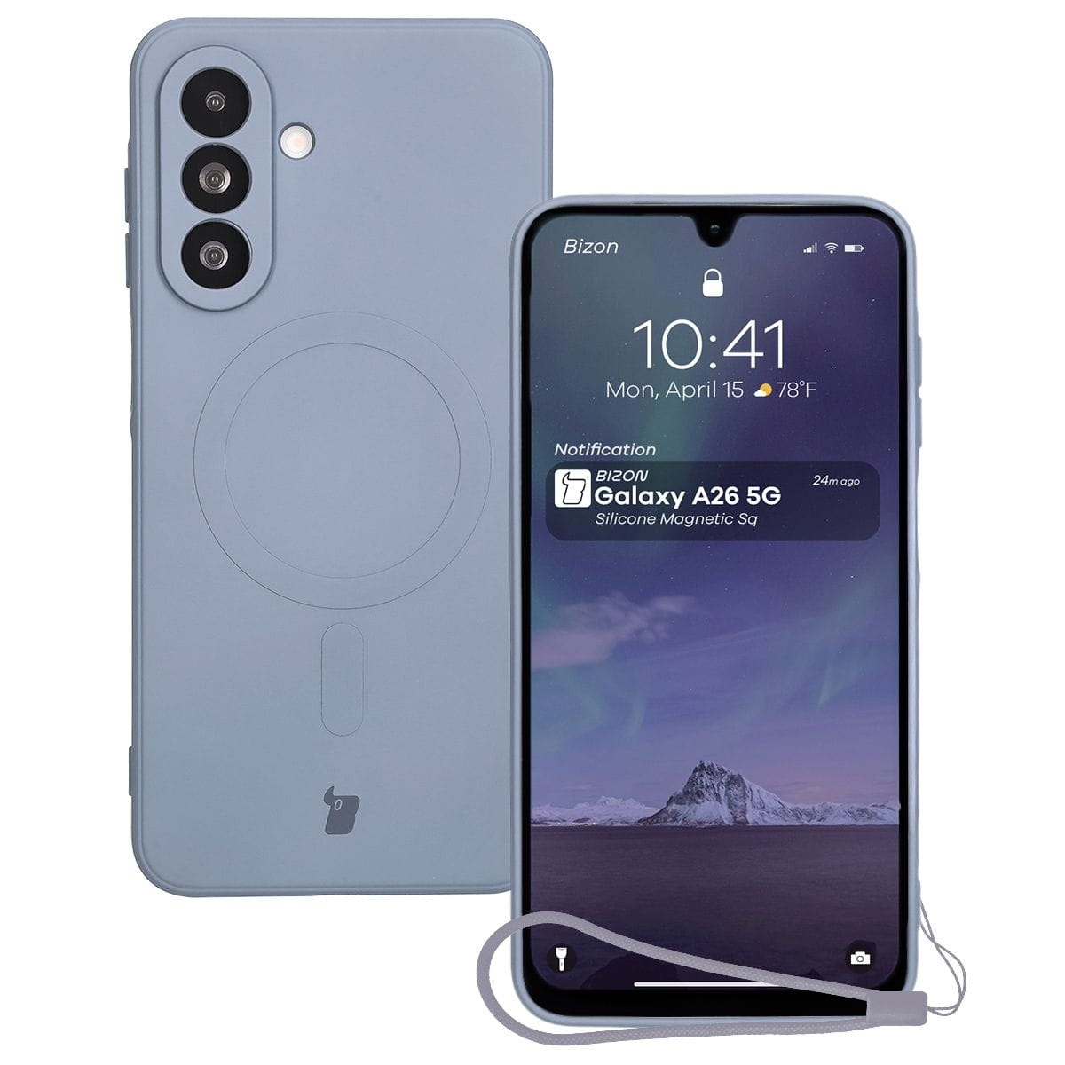 Image of Silikonowe etui z pierścieniem magnetycznym Bizon Case Silicone Magnetic Sq do Galaxy A26 5G, szare
