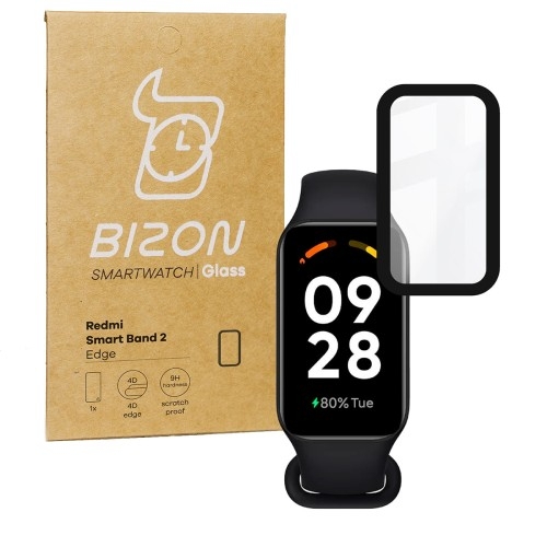 Image of Szkło hybrydowe Bizon Glass Watch Edge Hybrid dla Redmi Smart Band 2 / Xiaomi Mi Band 8 Active, czarne