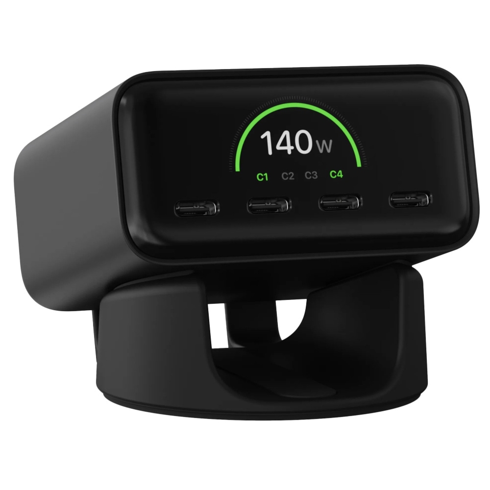 Ładowarka biurkowa GaN z wyświetlaczem 140W, Satechi ChargeView, 4x USB-C, czarna