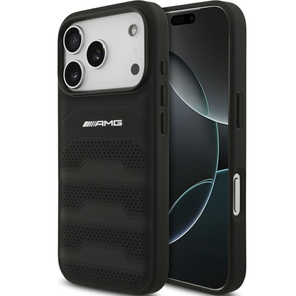 Etui Mercedes AMG Leather Debossed Lines Logo do iPhone 18 Pro / 17 Pro, czarne