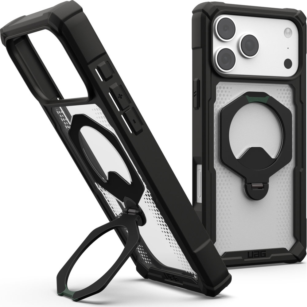 Etui pancerne z ringiem UAG Plasma XTE 360 do MagSafe do iPhone 18 Pro Max / 17 Pro Max, przezroczysto-czarne z zielonym elementem