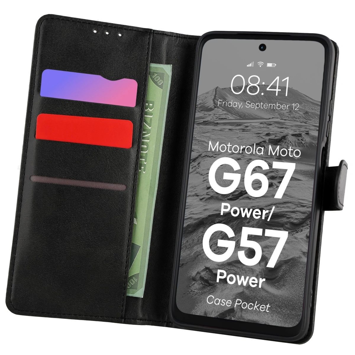 Etui z klapką Bizon Case Pocket do Motorola Moto G57 Power / G67 Power, czarne