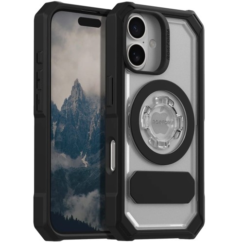 Image of Etui Rokform Crystal Case Mag do iPhone 16, przezroczyste z czarną ramką