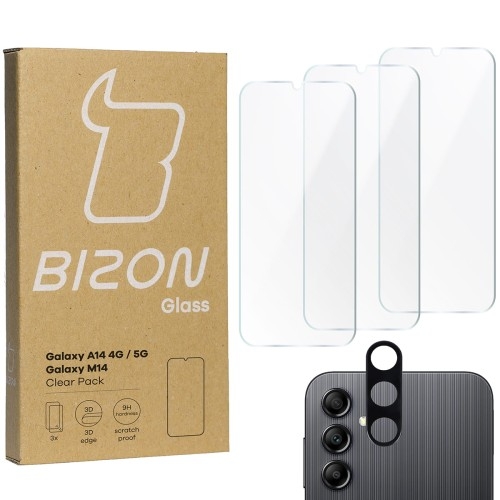 Image of 3x Szkło + szybka na aparat BIZON Clear 2 do Galaxy A14 4G/5G, M14