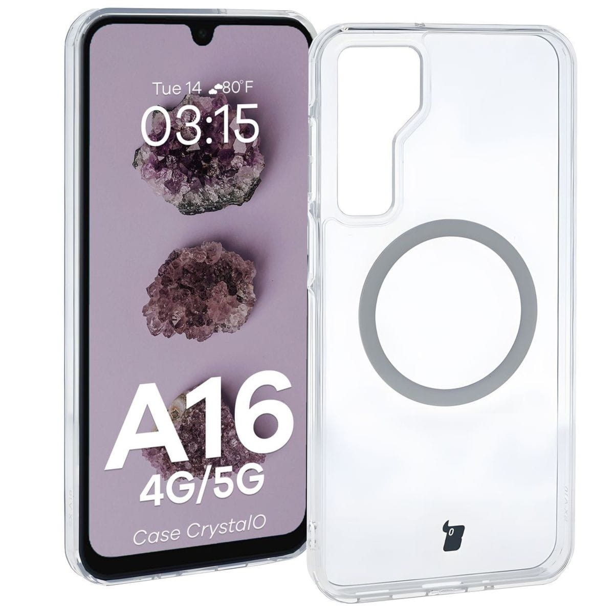 Etui z pierścieniem magnetycznym Bizon Case CrystalO do Galaxy A16 4G/5G, przezroczyste