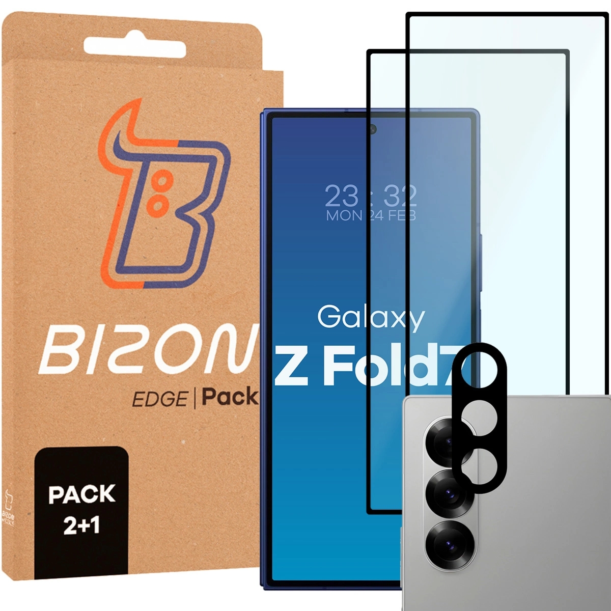 2x Szkło + szybka na aparat Bizon Glass Edge Pack do Galaxy Z Fold7