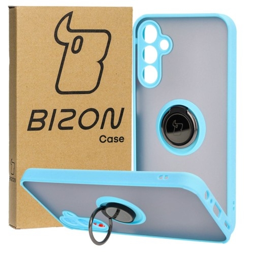 Image of Etui z uchwytem na palec Bizon Case Hybrid Ring do Galaxy A15 5G/4G, przydymione z jasnoniebieską ramką