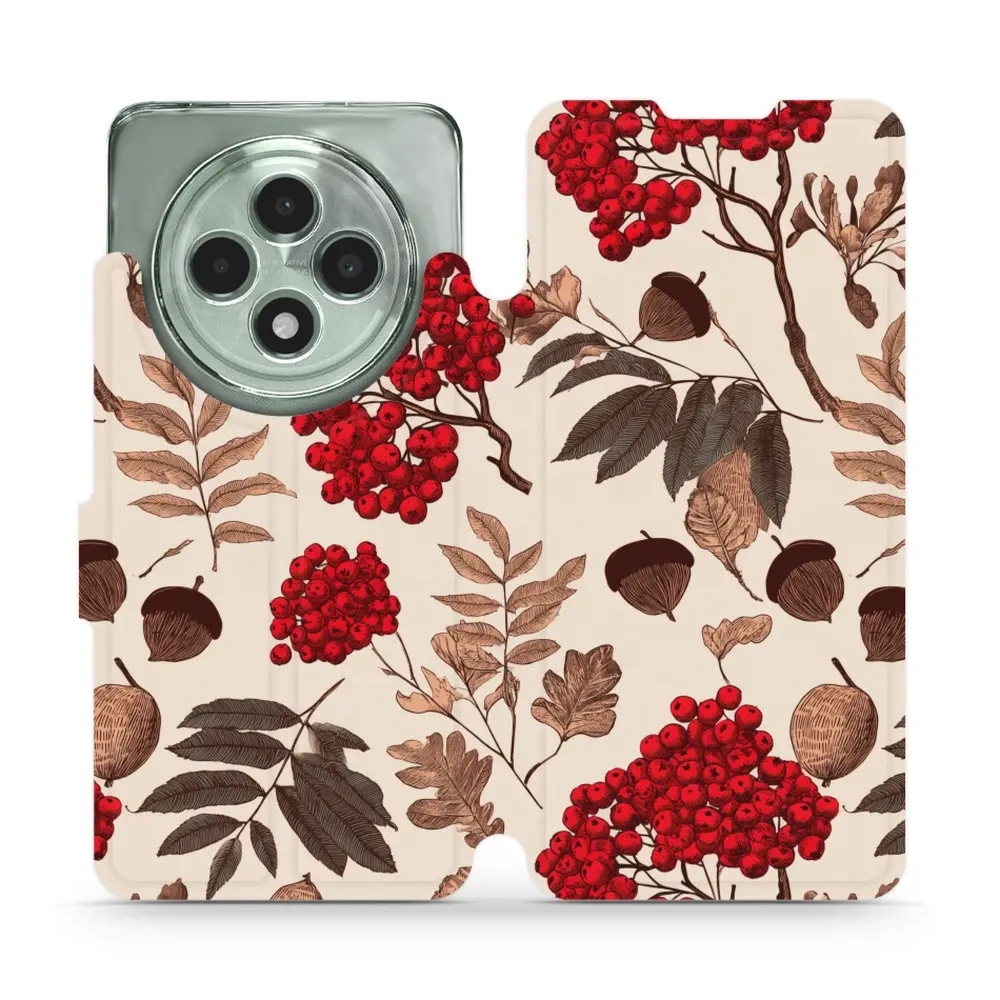 Etui z klapką do OPPO Reno12 F, Mobiwear Book, jarzębina na ecru