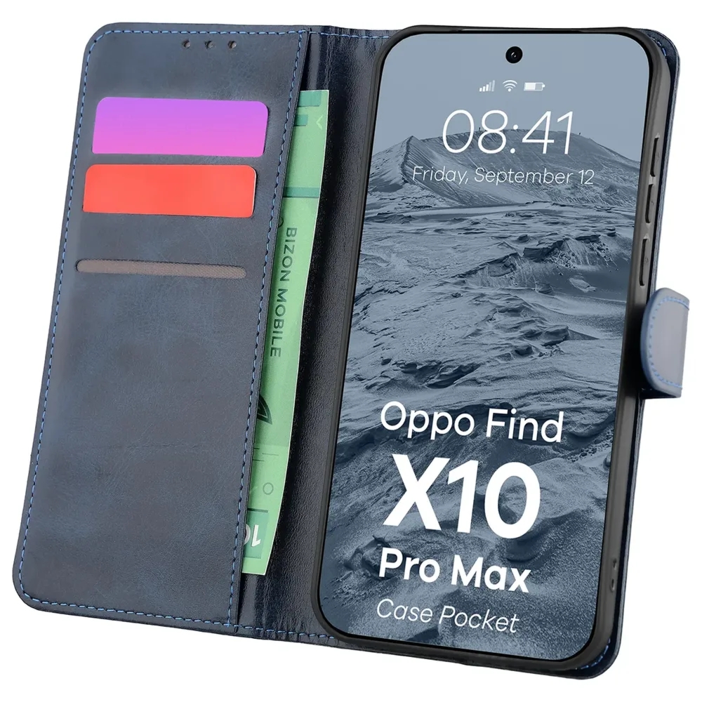 Etui z klapką Bizon Case Pocket do OPPO Find X10 Pro Max, granatowe