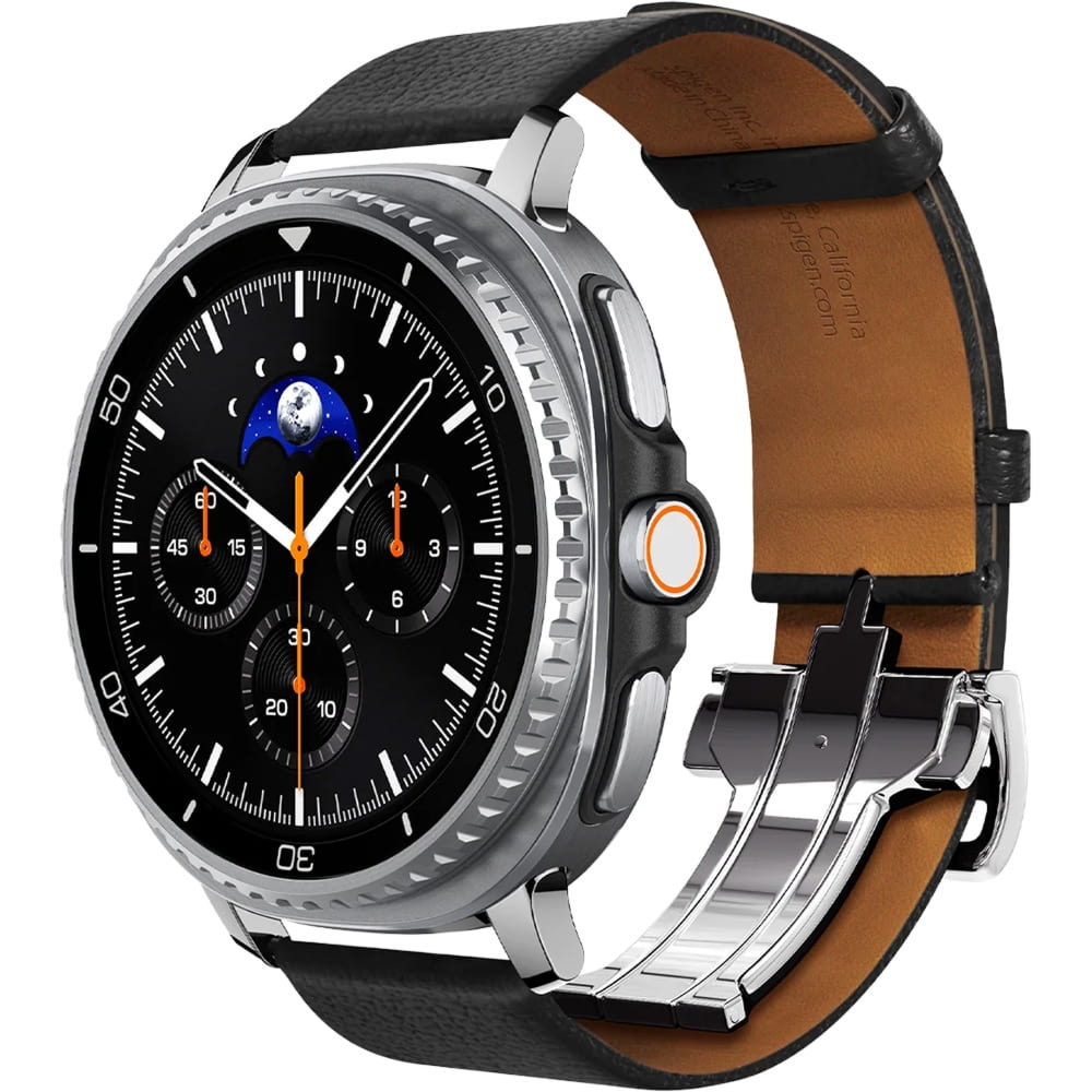 Pasek skórzany Spigen Enzo do Galaxy Watch 9 40 mm / 44 mm / 8 40 mm / 44 mm / 8 Classic 46 mm, czarno-brązowy