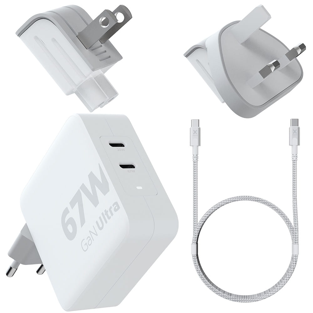 Image of Ładowarka sieciowa, turystyczna Xtorm Travel Charger 67W, 2x USB-C PD, GaN z adapterami EU / UK / US + kabel USB-C, biała