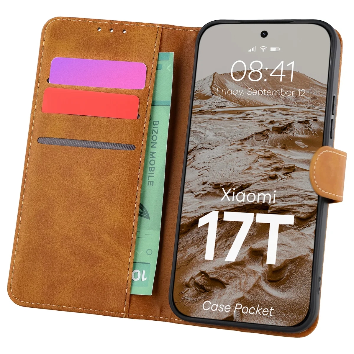 Etui z klapką Bizon Case Pocket do Xiaomi 17T, brązowe