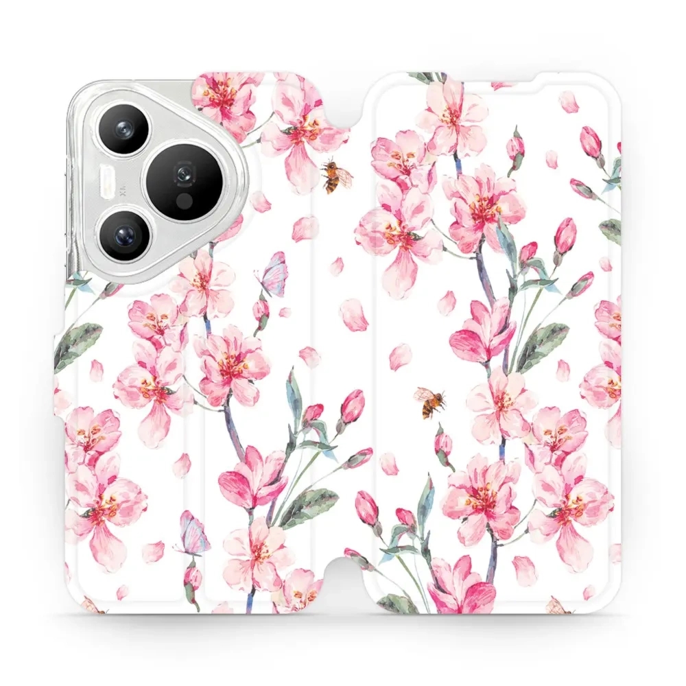 Etui z klapką do Huawei Pura 70, Mobiwear Book, różowa wiosna