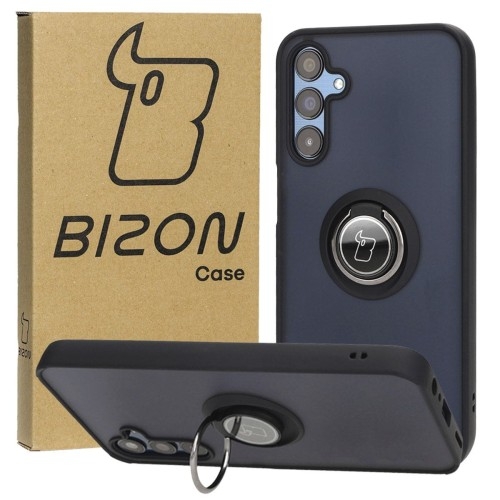 Image of Etui z uchwytem na palec Bizon Case Hybrid Ring do Galaxy M15 5G, przydymione z czarną ramką