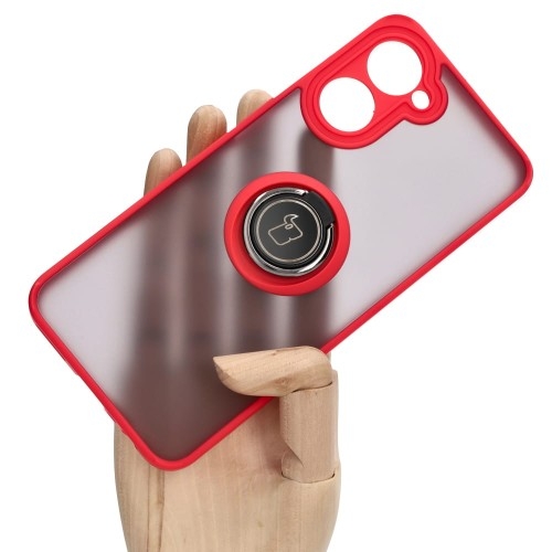 Image of Etui z uchwytem na palec Bizon Case Hybrid Ring do Realme 10, przydymione z czerwoną ramką