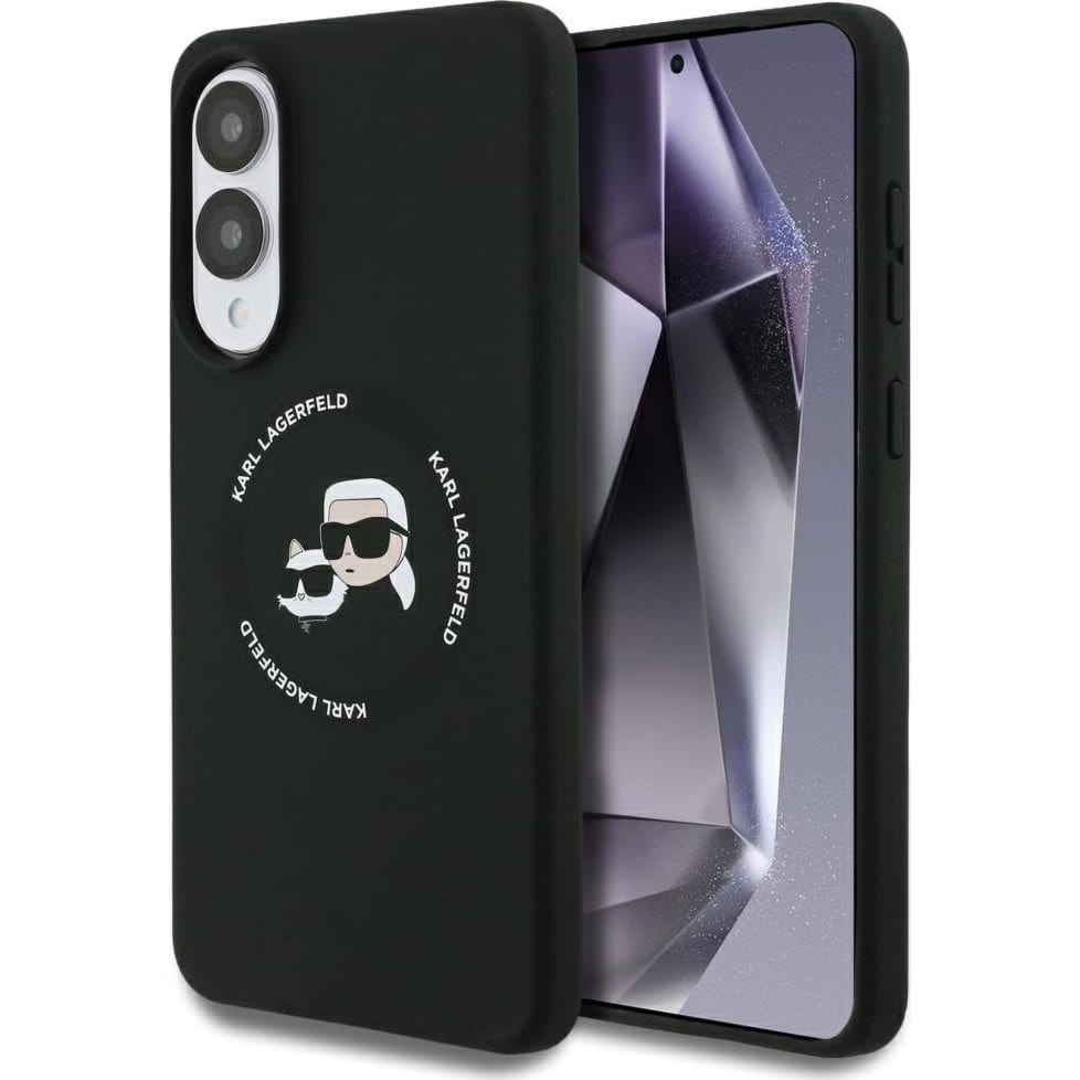Etui Karl Lagerfeld Hard Case Silicone Karl & Choupette Heads Ring MagSafe do Galaxy S25 Edge, czarne