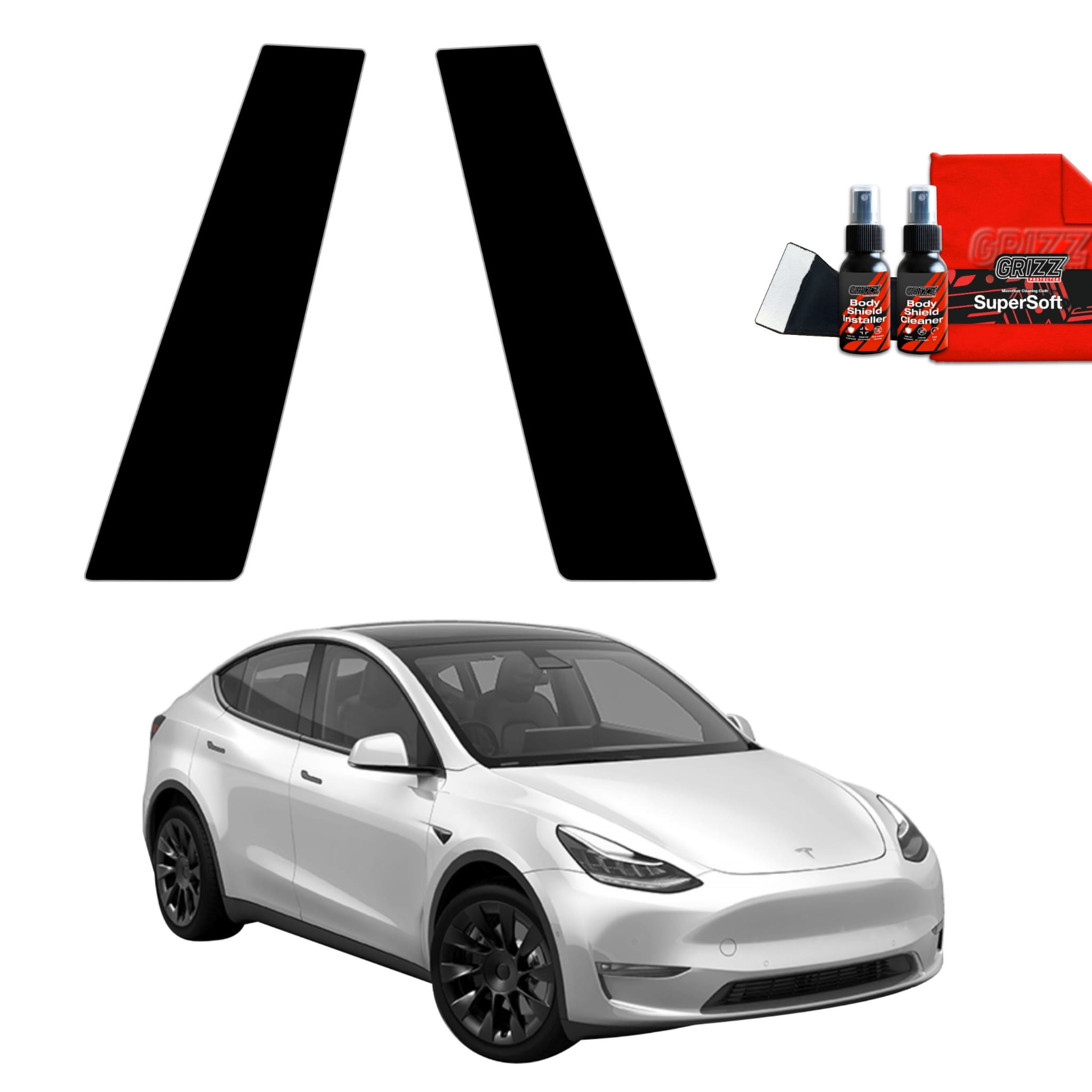 2w1 Czarna folia Grizz Protector na słupki do Tesla Model Y (2020-2024)