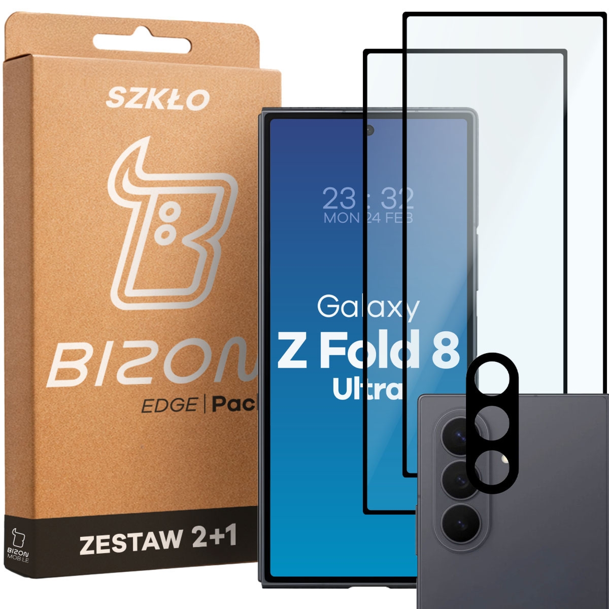 2x Szkło + szybka na aparat Bizon Glass Edge Pack do Galaxy Z Fold8 Ultra