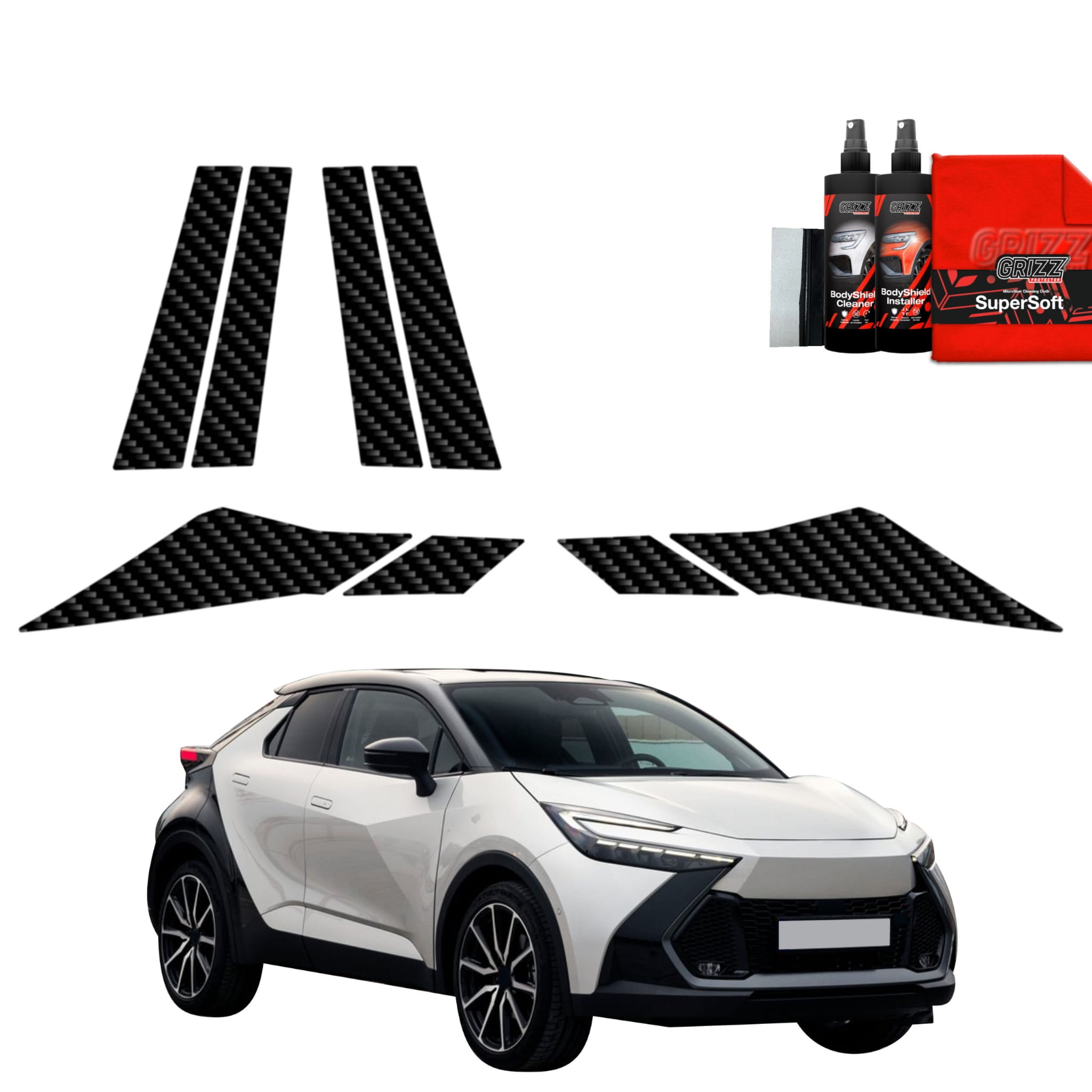 8w1 Folia karbonowa Grizz Protector na słupki do Toyota C-HR (2023-2026)