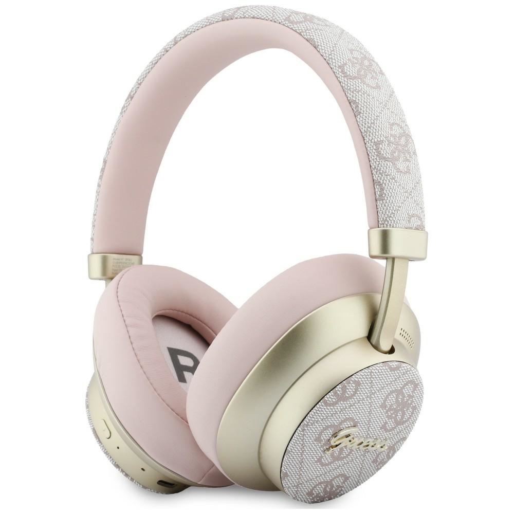 Bezprzewodowe słuchawki nauszne Guess BT Wireless Headphones ENC 4G PU Gold Script Metal Bluetooth 5.4, różowe