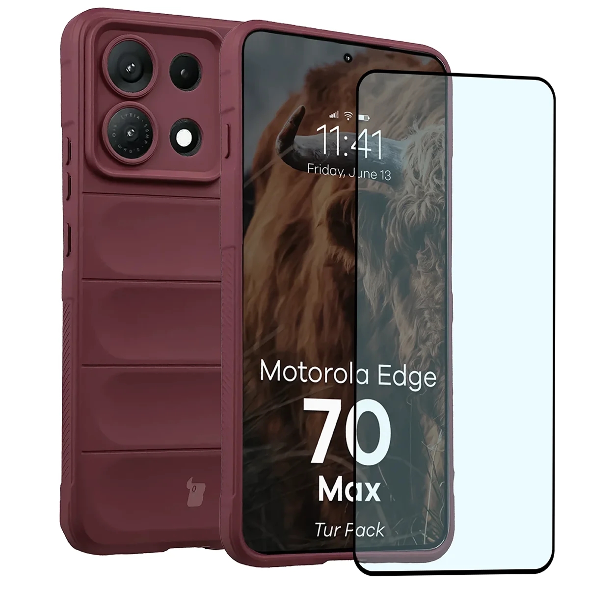 Pancerne etui + szkło hartowane Bizon Tur Pack do Motorola Edge 70 Max, burgundowe