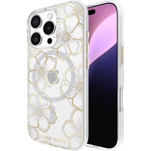 Image of Etui Case Mate Floral Gems Mag do iPhone 16 Pro, przezroczyste ze srebrno-złotymi elementami