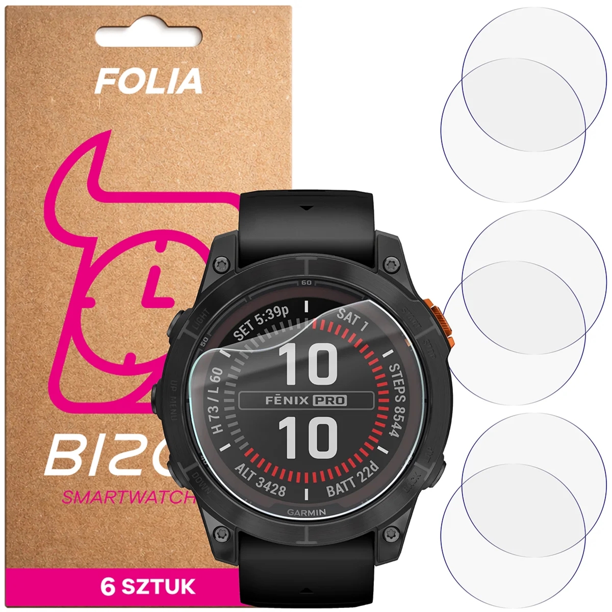 Folia ochronna na ekran zegarka Bizon Watch Film HydroFlex do Garmin Fenix 7X Pro, 6 sztuk