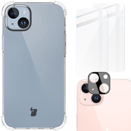 Image of Etui + 2x szkło + obiektyw Bizon Case Clear Pack do Apple iPhone 15 Plus, przezroczyste