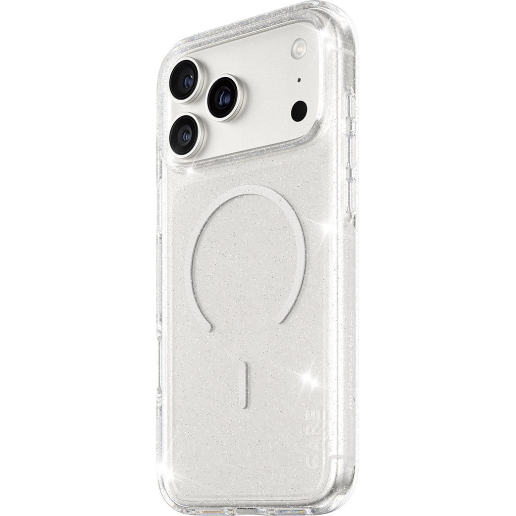Etui CARE by PanzerGlass Flagship Star Lit Case do MagSafe do iPhone 17 Pro Max, przezroczyste z brokatem