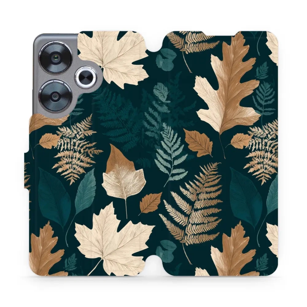 Etui z klapką do Xiaomi POCO F6, Mobiwear Book, zielnik z liści i paproci