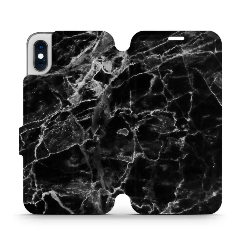 Etui z klapką do iPhone Xs, Mobiwear Book, czarny marmur