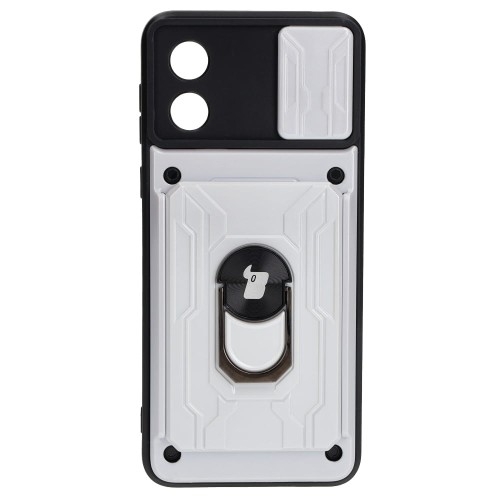Image of Etui Bizon Case Camshield Card Slot Ring do Motorola Moto E13 5G, białe