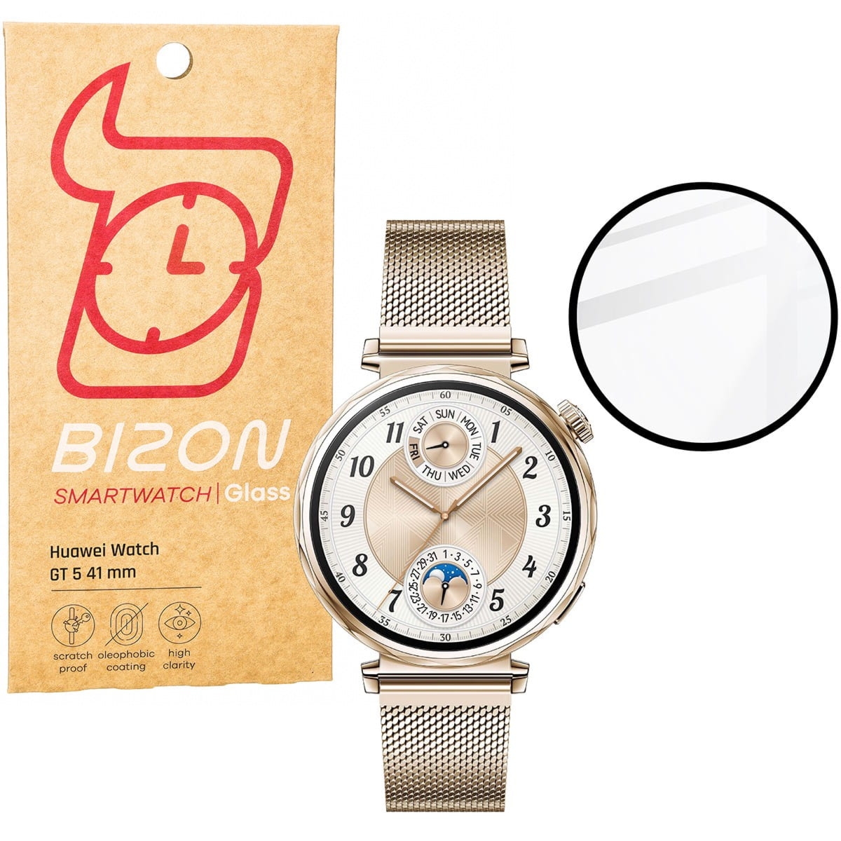 Szkło hybrydowe Bizon Watch Glass Edge Hybrid dla Huawei Watch GT 5 41 mm, czarne