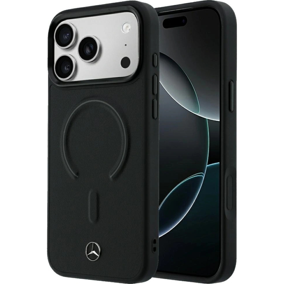 OUTLET: Etui Mercedes-Benz Leather 3D MagSafe do iPhone 18 Pro Max / 17 Pro Max, czarne