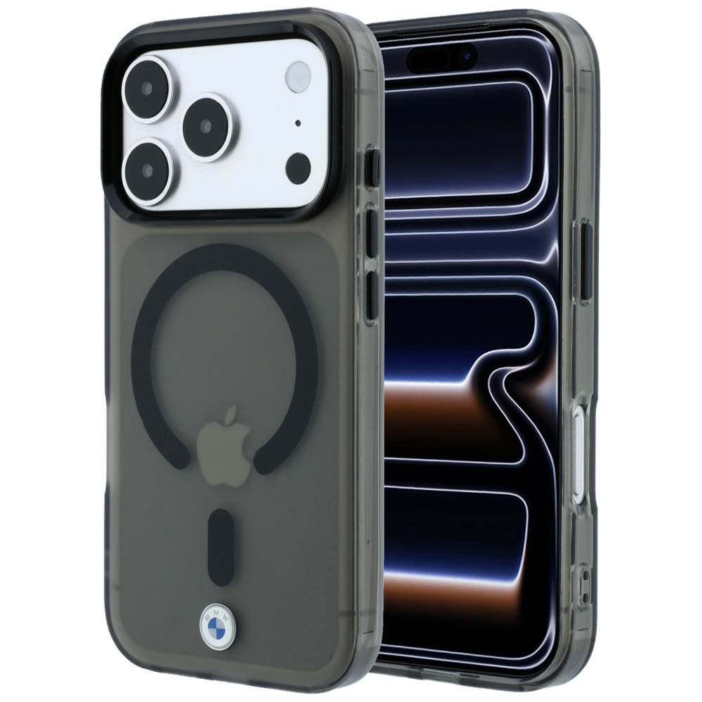 Etui BMW HC Sign Frosted IML MetaL Logo MagSafe do iPhone 18 Pro Max / 17 Pro Max, przezroczysto-czarne