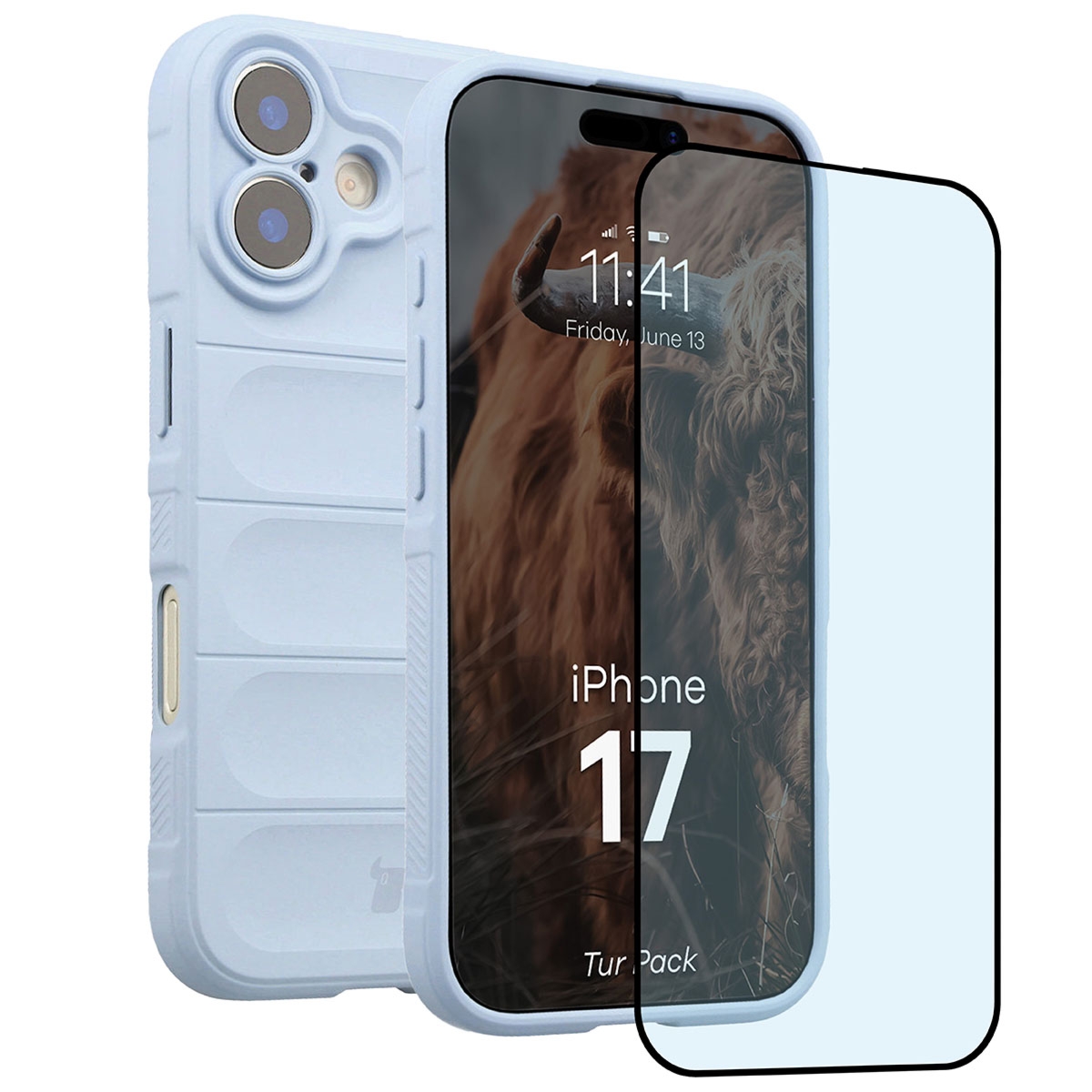 Pancerne etui + szkło hartowane Bizon Tur Pack do iPhone 17, jasnoniebieskie
