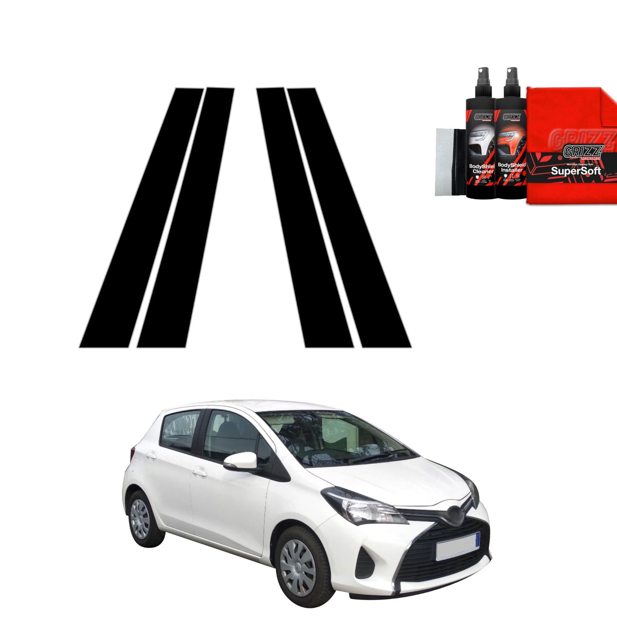 4w1 Czarna folia Grizz Protector na słupki do Toyota Yaris (2011-2016)