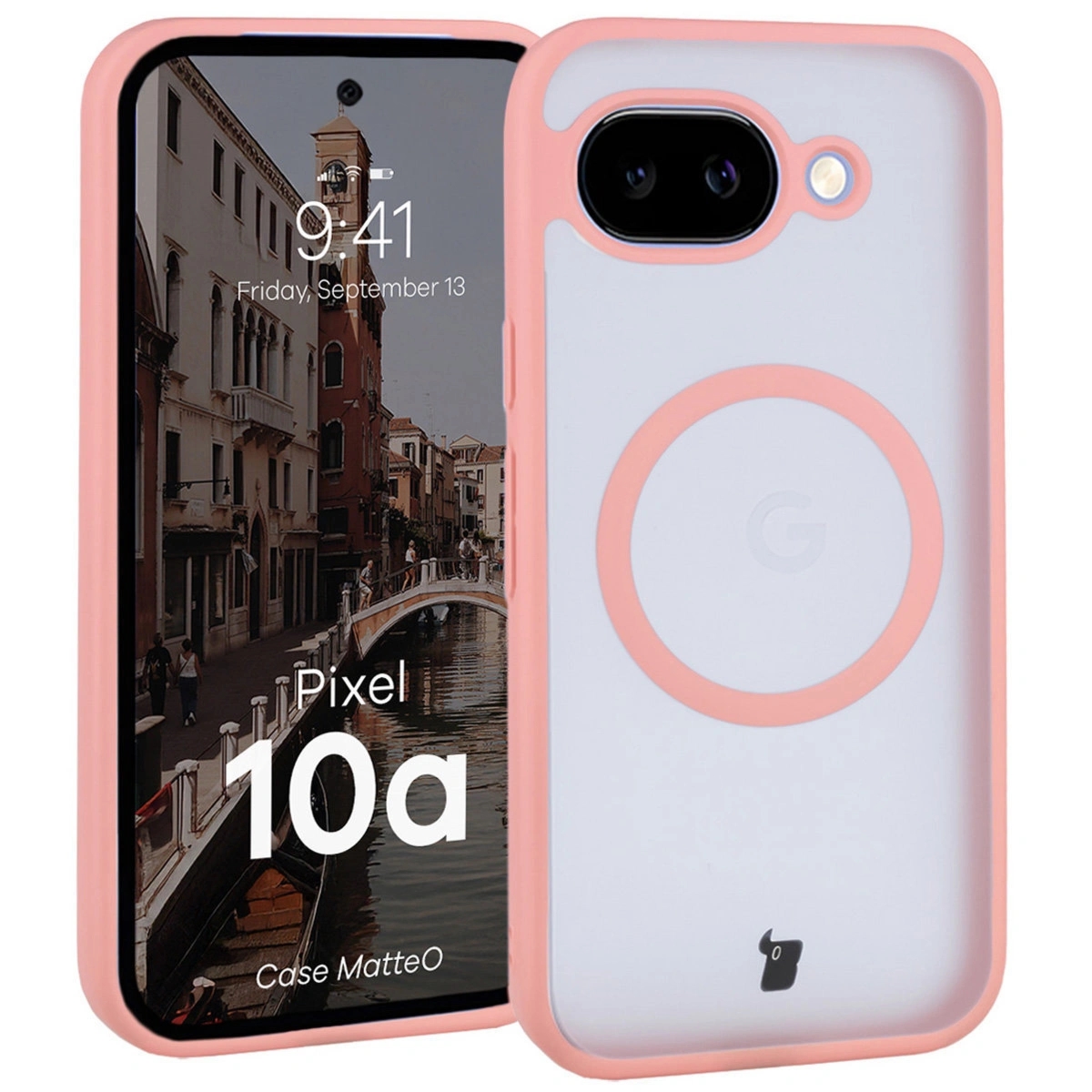 Etui z pierścieniem magnetycznym Bizon Case MatteO do Google Pixel 10a, przydymione-jasnoróżowe