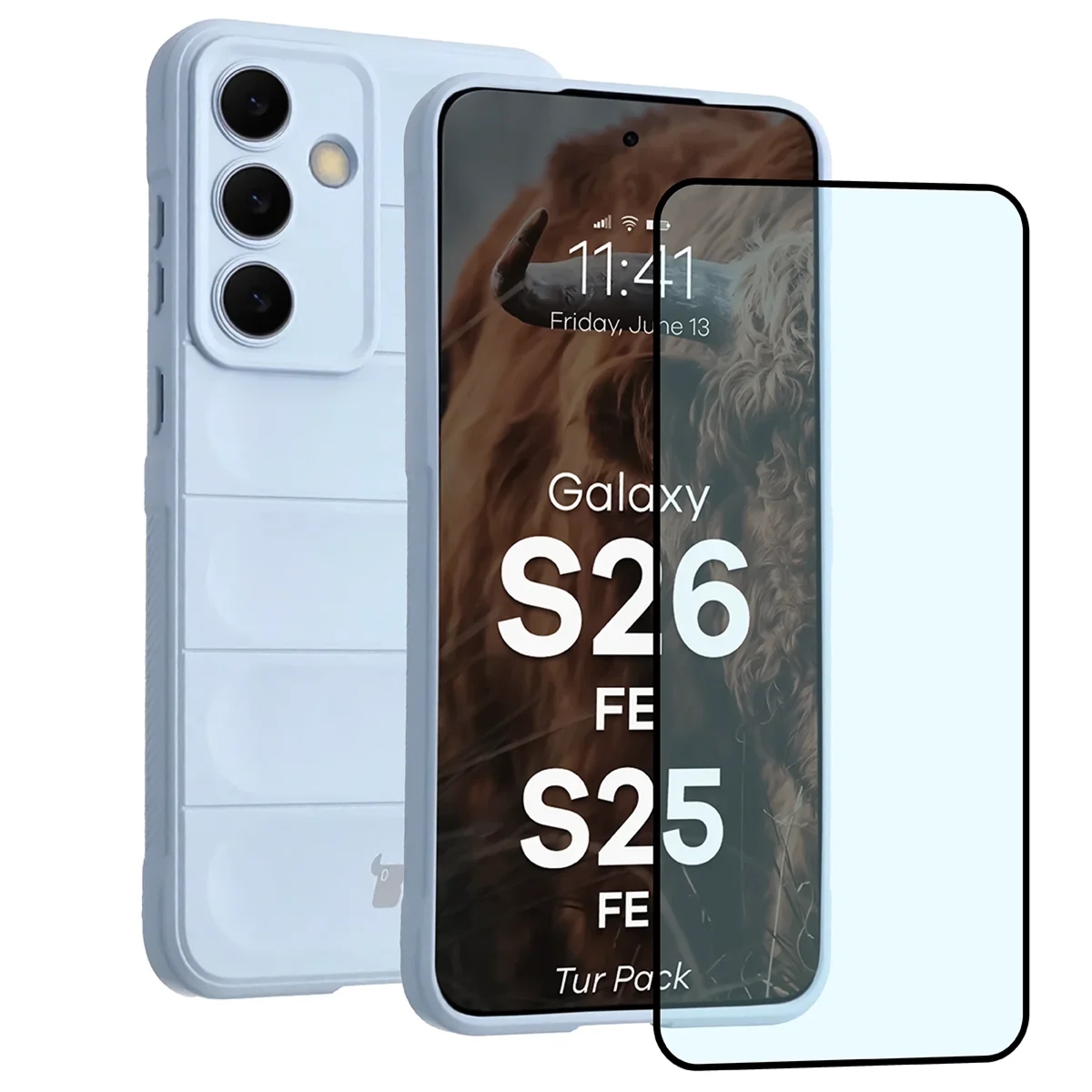 Pancerne etui + szkło hartowane Bizon Tur Pack do Galaxy S26 FE / S25 FE, jasnoniebieskie