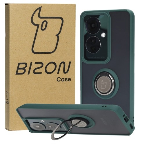 Image of Etui z uchwytem na palec Bizon Case Hybrid Ring do Oppo Reno11 F 5G, przydymione z ciemnozieloną ramką