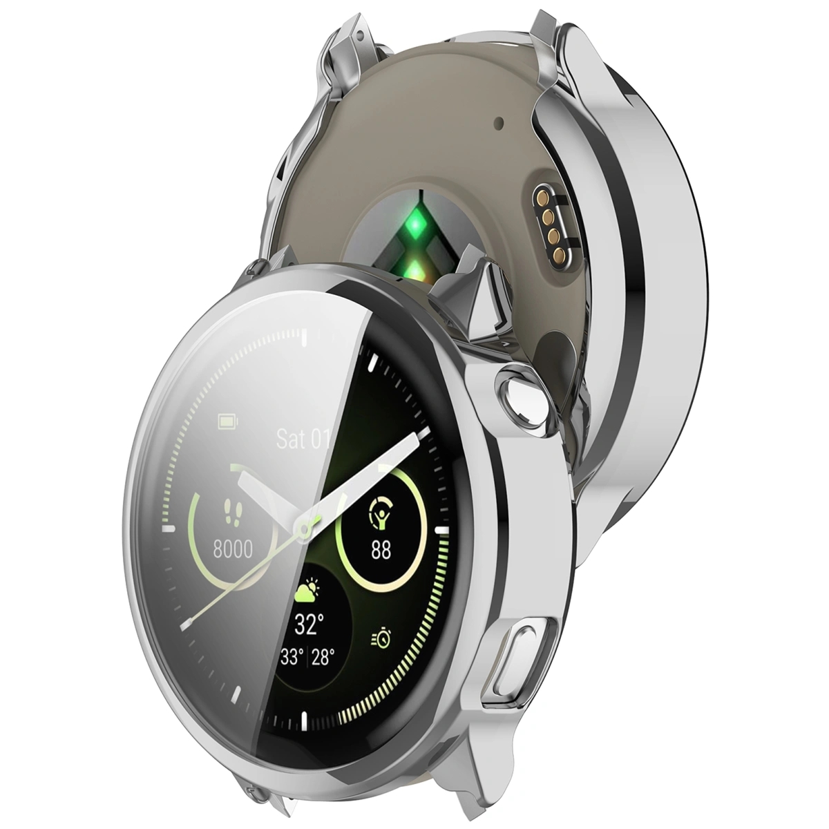 Etui z osłoną ekranu Bizon Case Watch Felipe do Garmin Venu 4 45 mm, srebrne